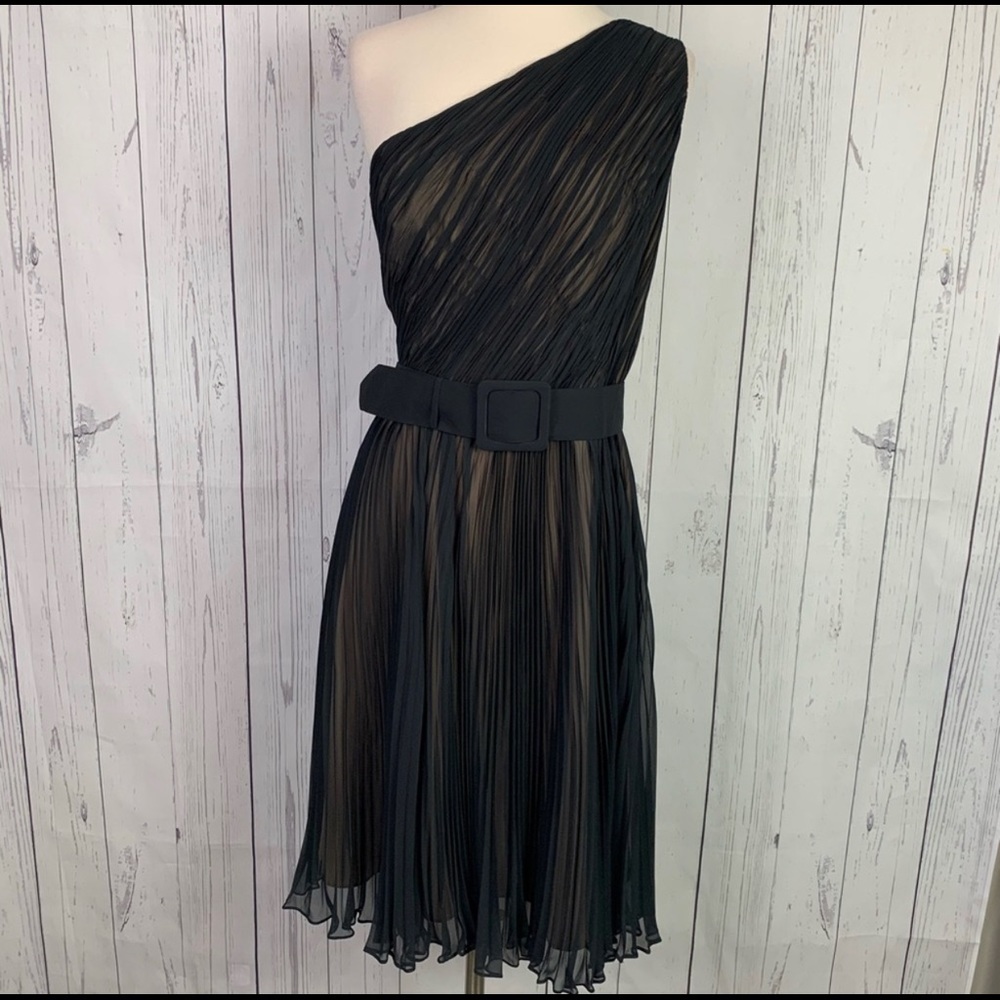 Adrianna Papell | black pleated cocktail dress